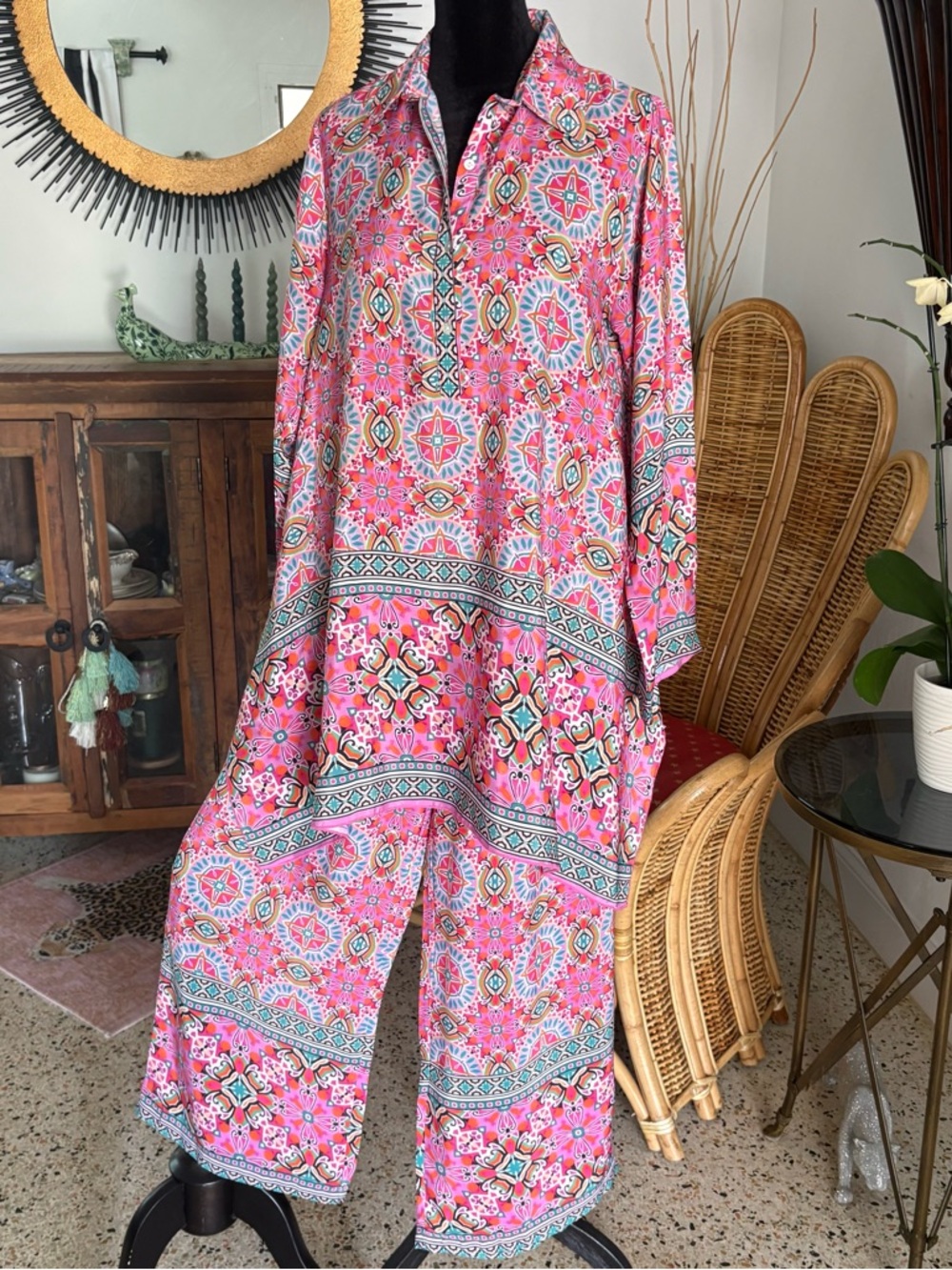 LOVE KYLA Pink Print 2Piece Matching Coordinated Pants and Tunic Top! Bohemian